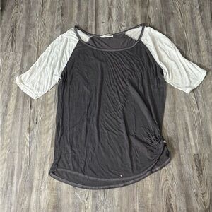 Maurices Gray and White Raglan 3/4 Sleeve Asymmetrical T-Shirt